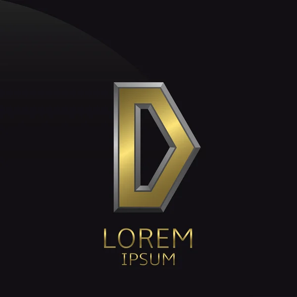 Golden D Letra emblema — Vector de stock