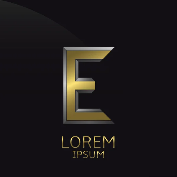 Golden E Letra emblema — Vector de stock