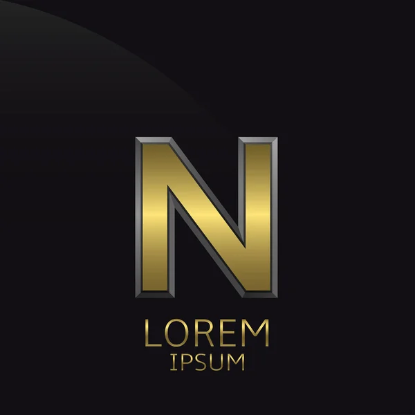 Emblem mit goldenem N-Buchstaben — Stockvektor