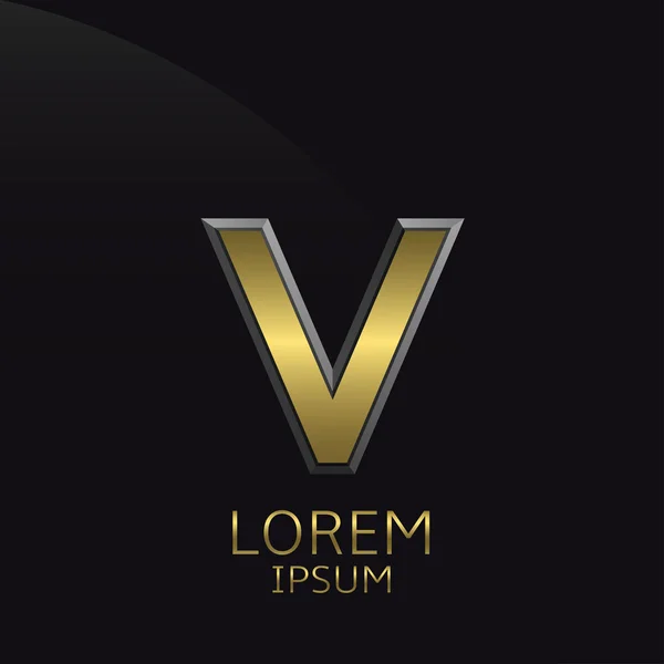 Golden V Letra emblema — Vector de stock