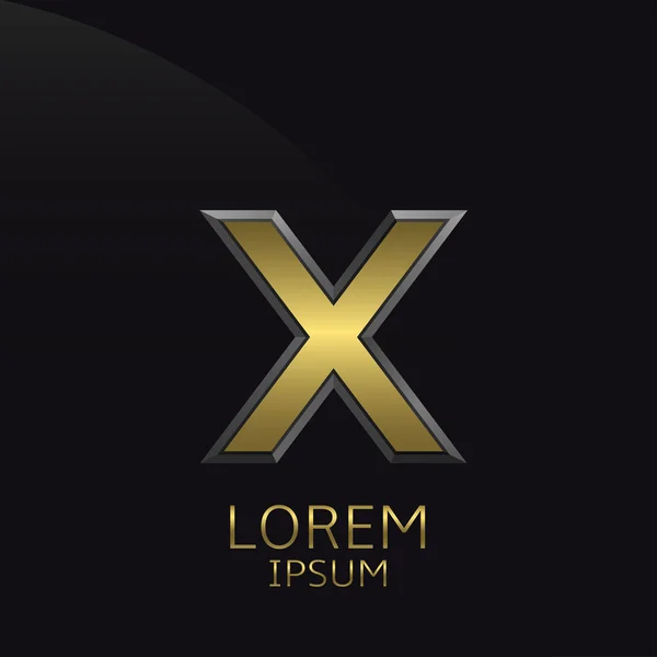 Golden X Letra emblema — Vector de stock