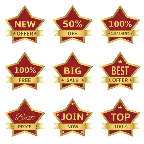 Red stars labels — Stock Vector