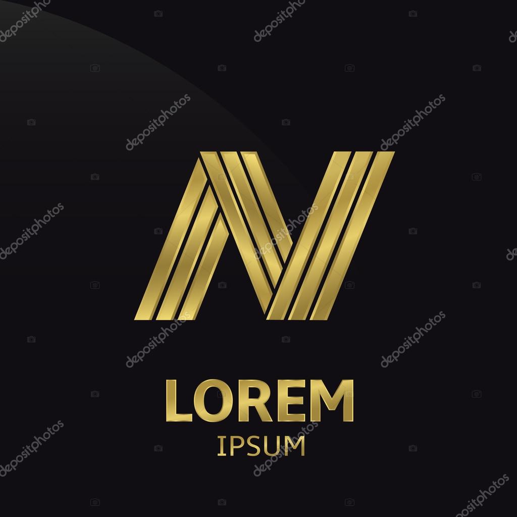 Vector golden alphabet. Letter N, symbol for your company