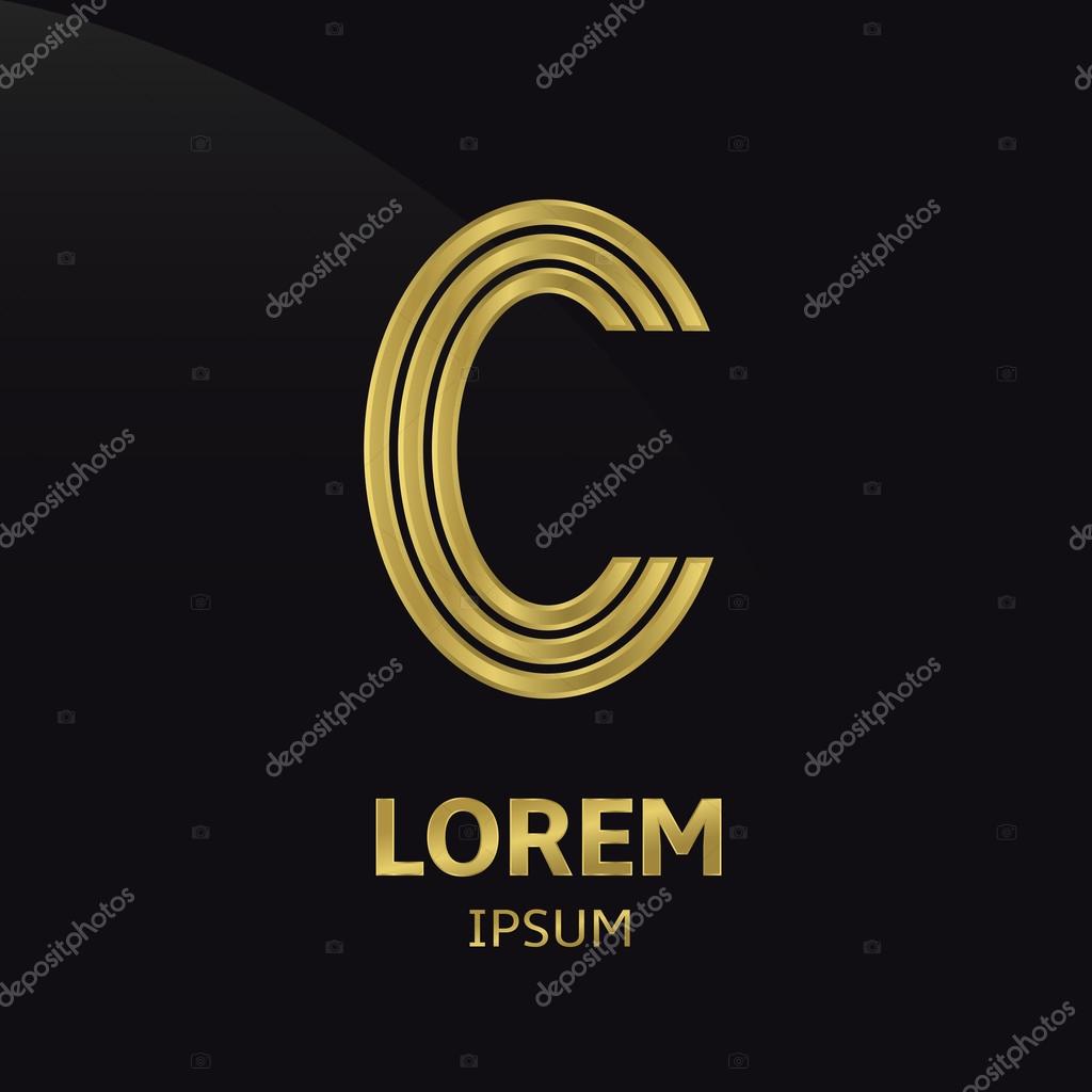 Vector golden alphabet. Letter C, symbol for your company