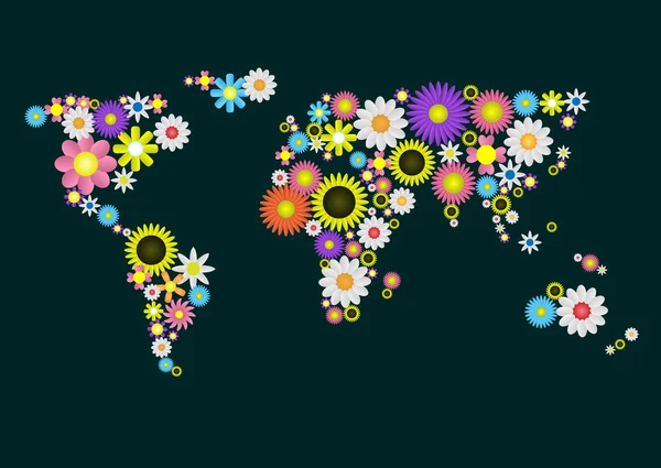 Carte du monde des fleurs — Image vectorielle
