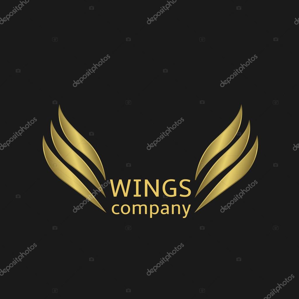Golden Wings logo on the black background. Vector illustration.