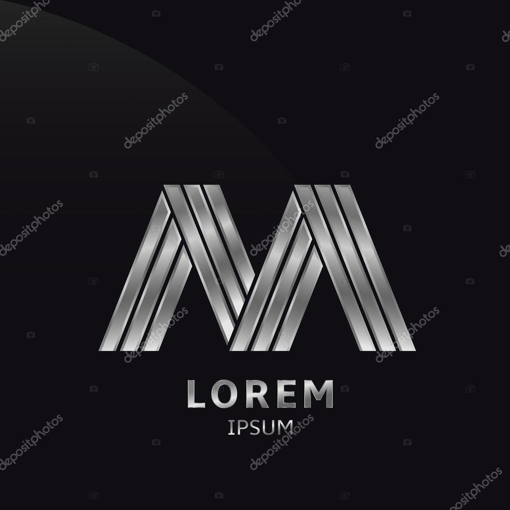 Vector silver alphabet. Letter M, symbol for your company