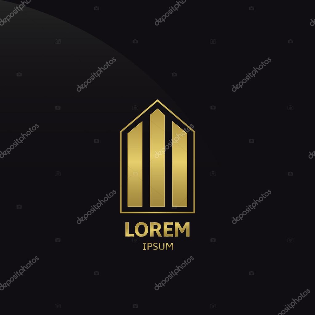 Golden Building Company Logo on the black background. Vector illustration.
