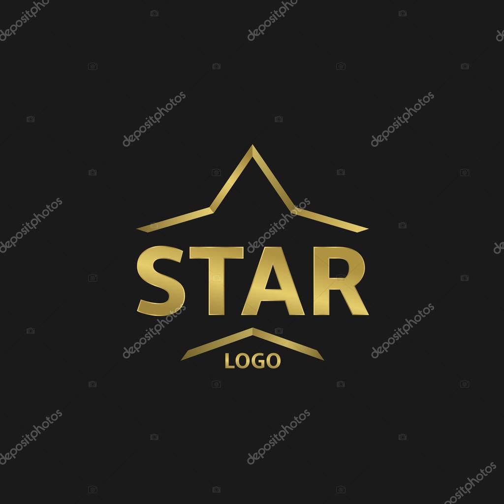 Golden Star logo on the black background. Vector illustration