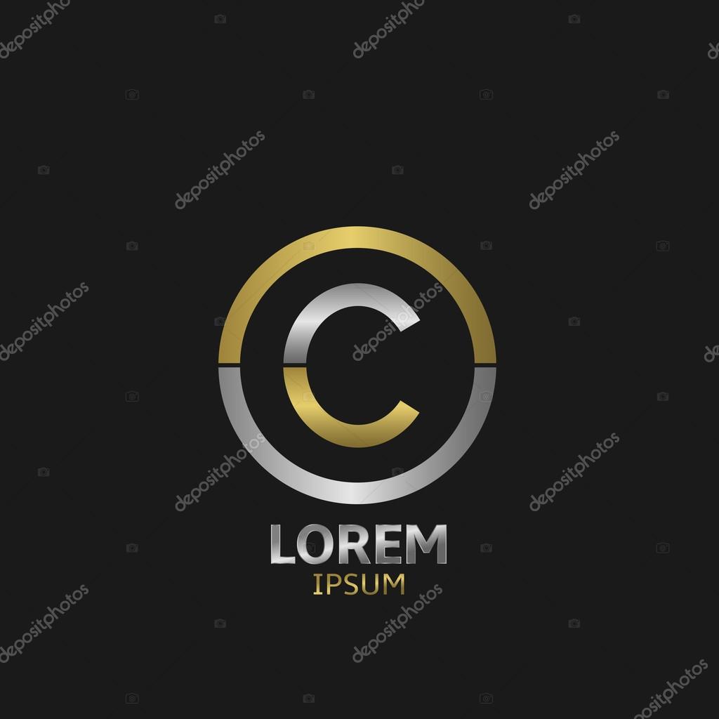 Letter C with golden and silver parts. Vector illustration.