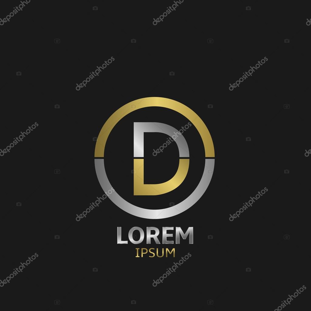 Letter D with golden and silver parts. Vector illustration.