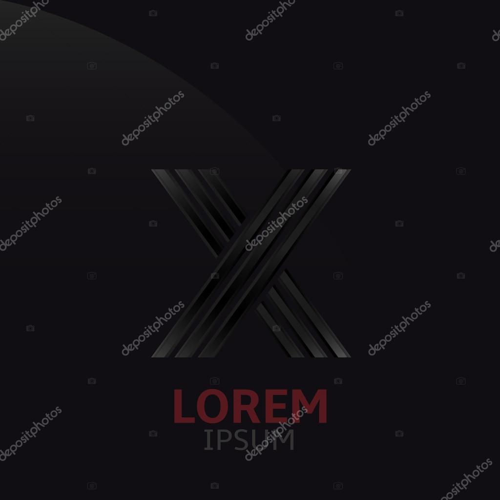 Black metal letter X logo template. Dark steel alphabet