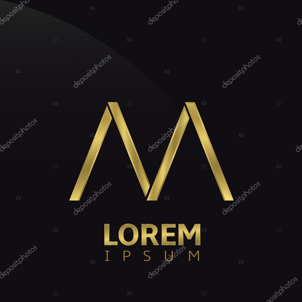 Golden letter M logo icon, symbol for company