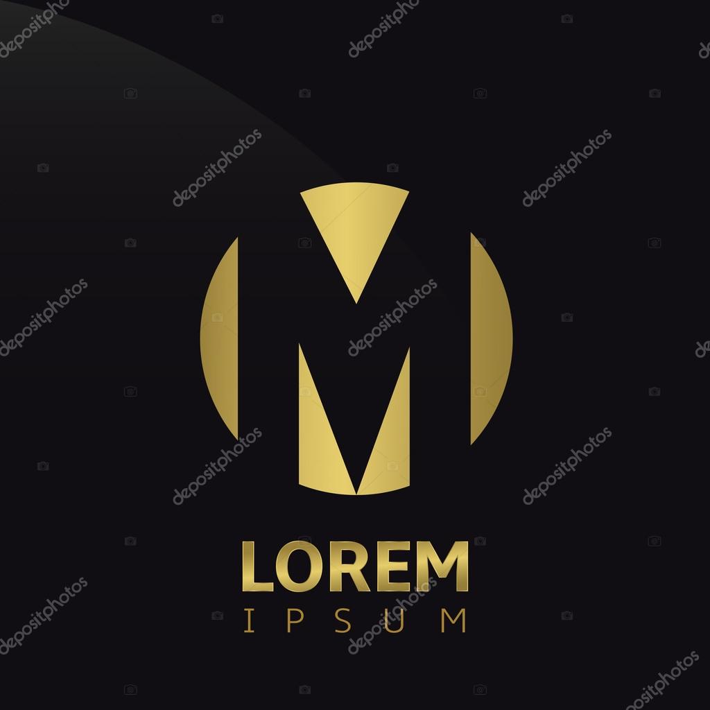 Golden letter M logo icon, symbol for company