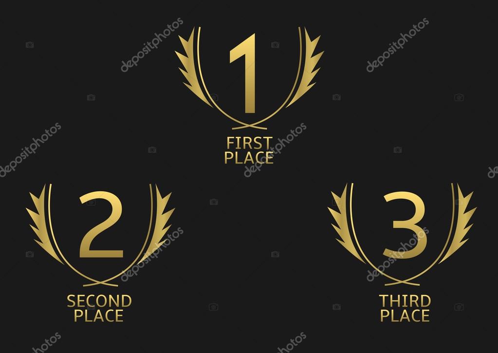 First, second and third place icons. Golden award symbol set