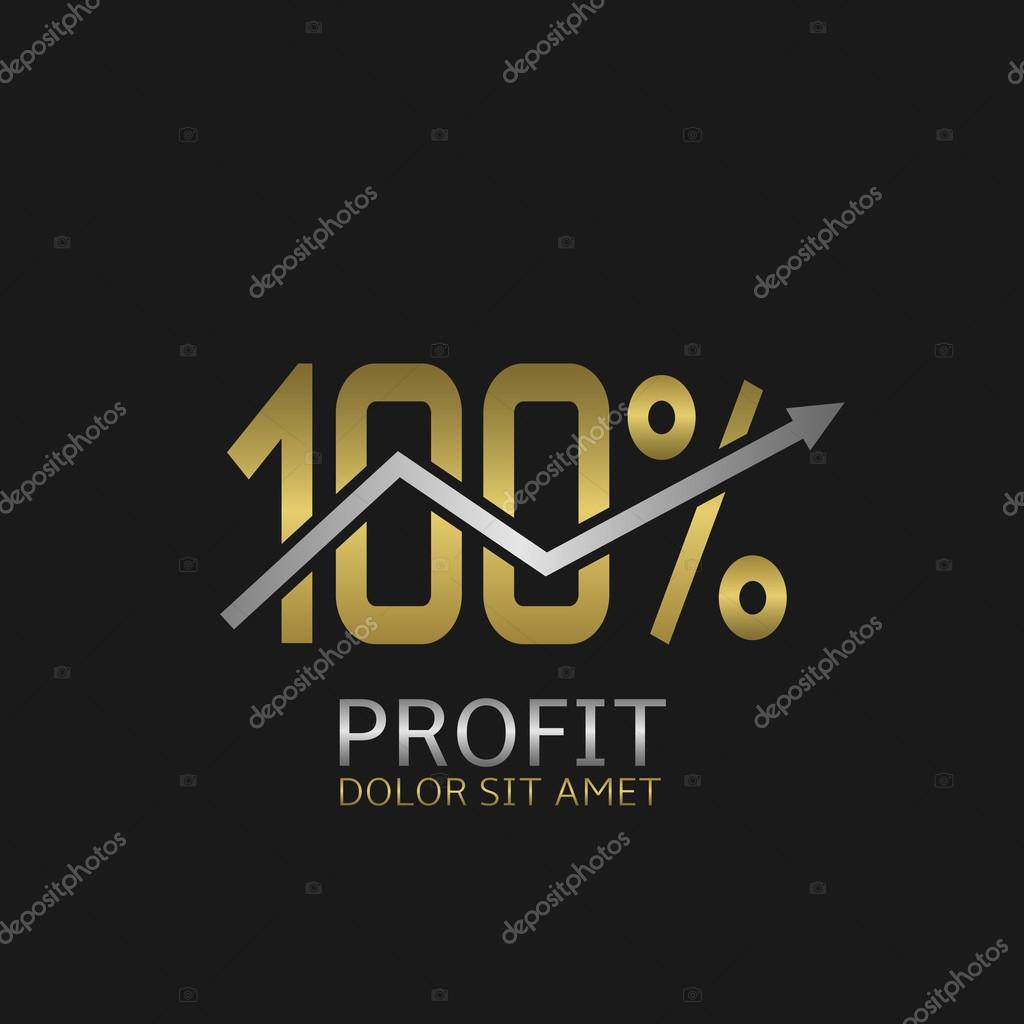 One hundred Profit golden icon with silver growth arrow