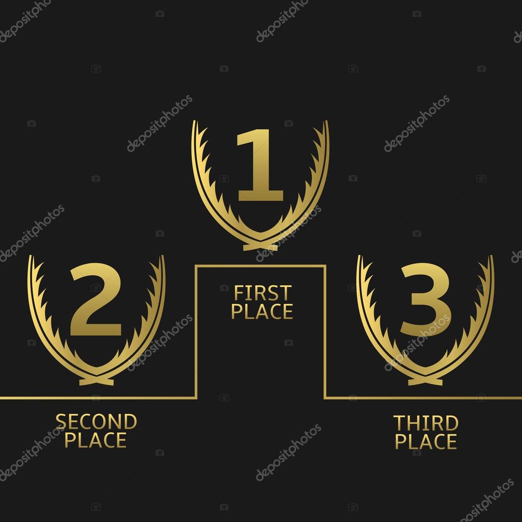 First, second and third place icons. Golden award symbol set