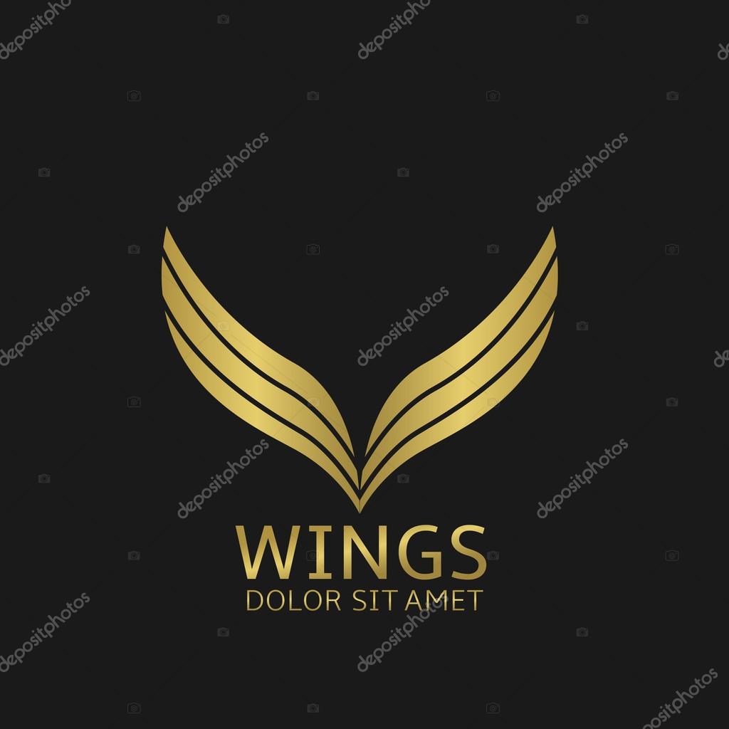 Golden Wings logo. Bird symbol or air company logotype, Vector illustration