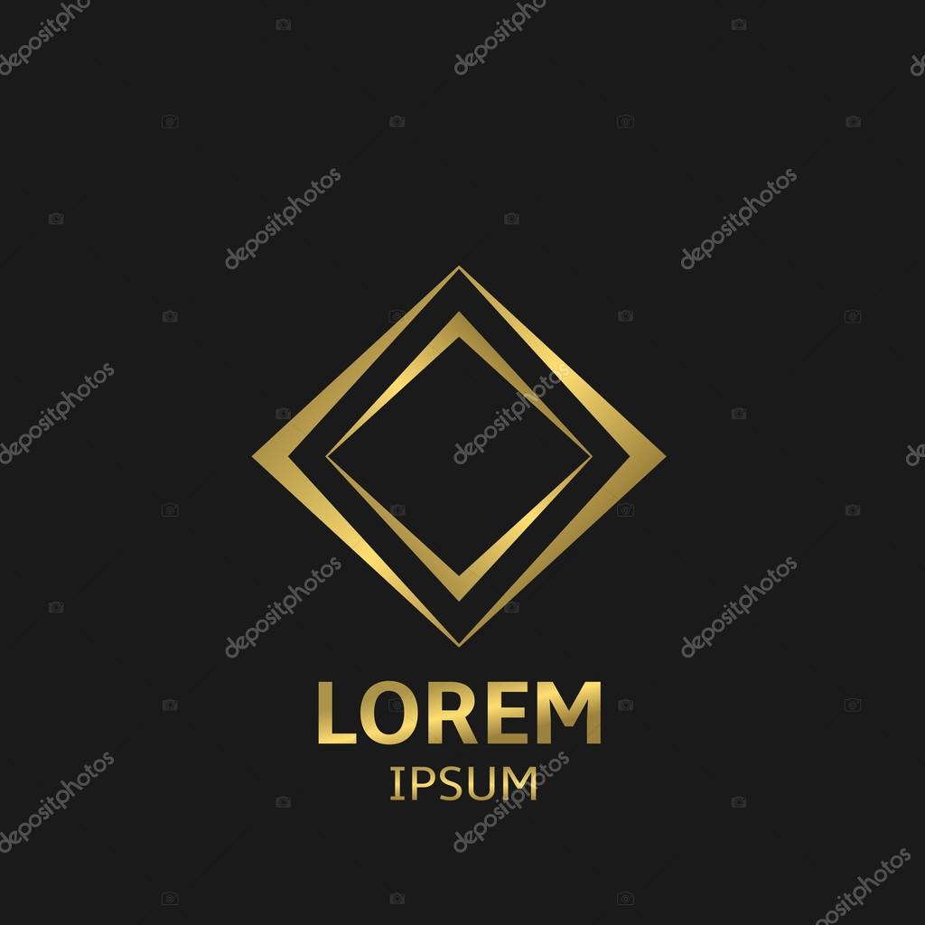 Golden business logo icon, abstract rhomb emblem. Vector illustration