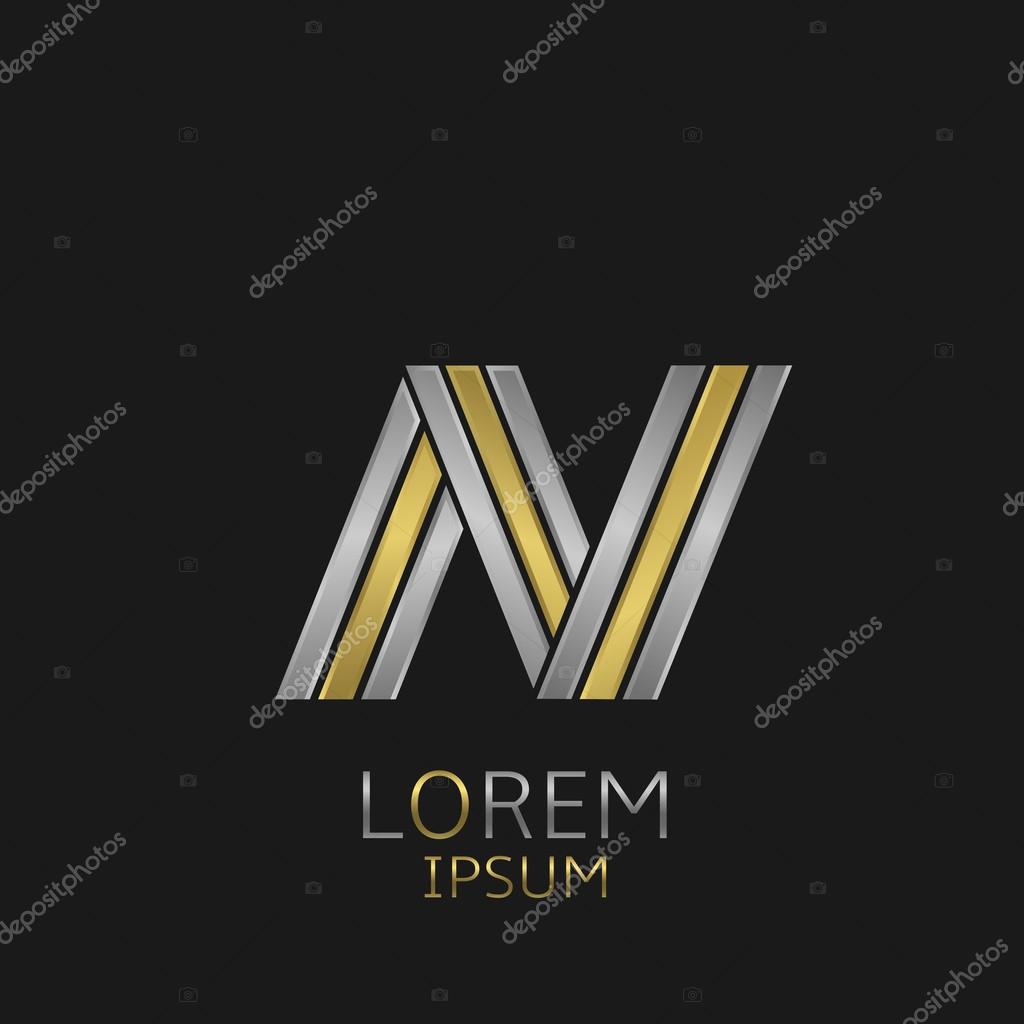 Letter N logo with golden and silver elements for your brand company