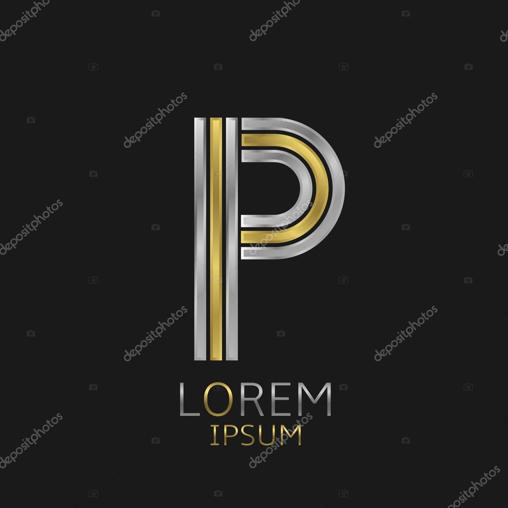 Letter P logo with golden and silver elements for your brand company