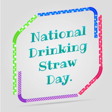 Kamış içme gününde vektör illüstrasyonu. Bir bardak pipet ve bir tebrik yazısı.