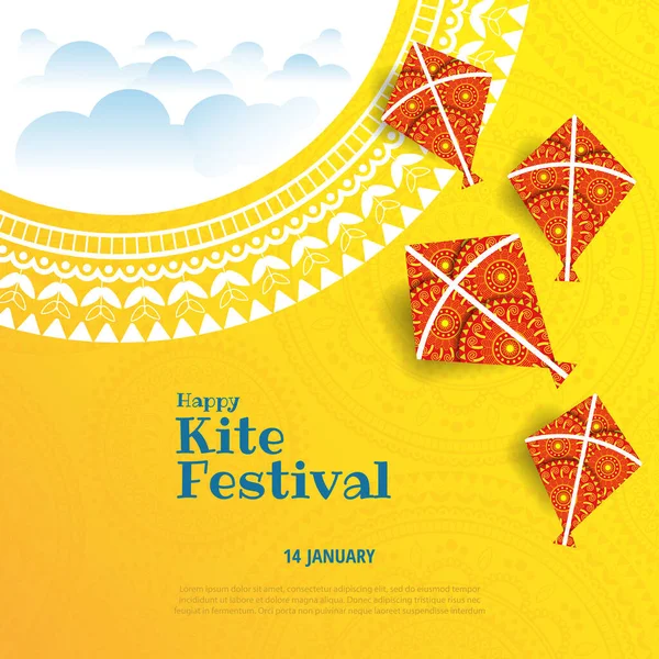 Hindistan 'ın uçurtma ipi festivali teması üzerine vektör illüstrasyon