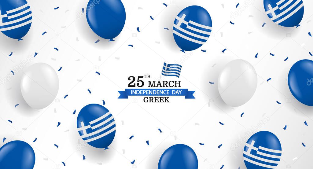 Vector Illustration of Greek Independence Day. Background with balloons and confetti.