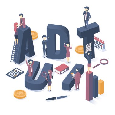 İzometrik vektör çizimi. İş denetimi kavramı. Profesyonel denetim tavsiyesi. Web pankartı.  