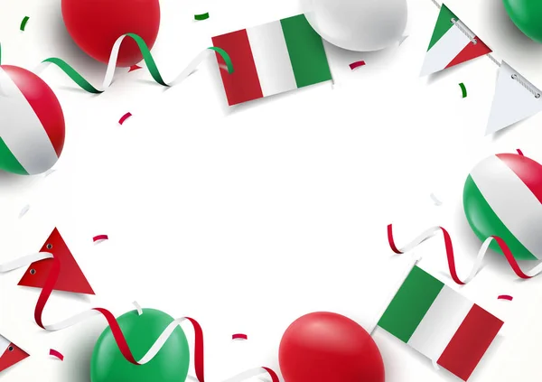 Vector Ilustración Italia Vacaciones Fondo Con Globos Banderas — Vector de stock