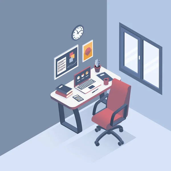 Isometric Vector Illustration Concept Workplace Office Flat Style — Stock Vector