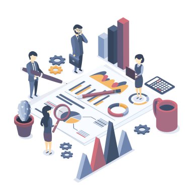 İzometrik vektör çizimi. İş denetimi kavramı. İstatistiklerin, yönetimin, yönetimin analizi. Muhasebe verilerinin doğrulanması. Finansal rapor. Profesyonel denetim tavsiyesi. Düz izometrik biçim. 