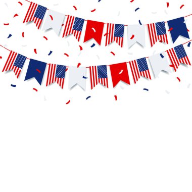 4 Temmuz 'un Vektör İllüstrasyonu. Beyaz arka planda Amerikan bayrağı olan çelenk..