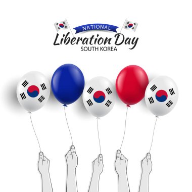 Kore 'nin Ulusal Kurtuluş Günü' nün Vektör İllüstrasyonu. Amerikan bayrak balonlarıyla eller