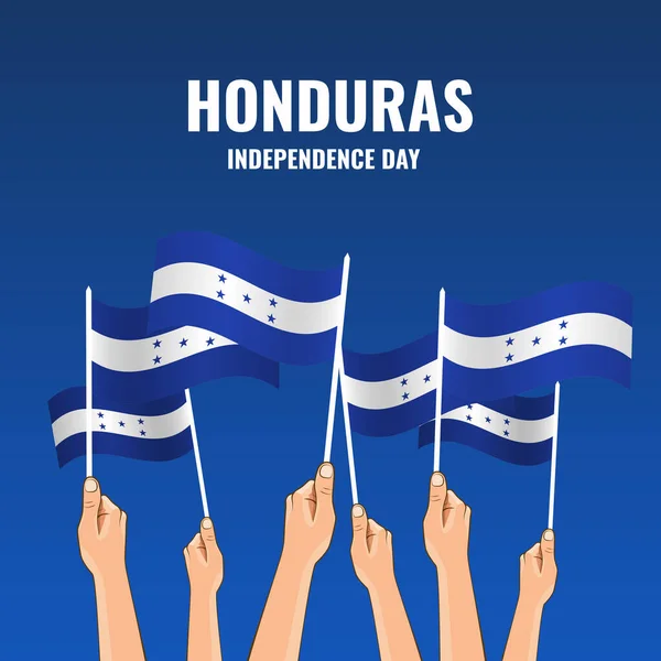 洪都拉斯独立日病媒图解 手拿着洪都拉斯国旗 — 图库矢量图片