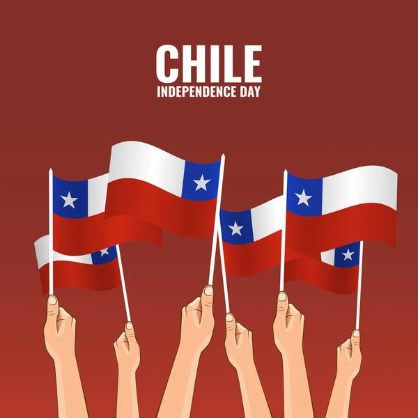 Ilustración Vectorial Del Día Independencia Chile Manos Con Banderas Chile — Archivo Imágenes Vectoriales