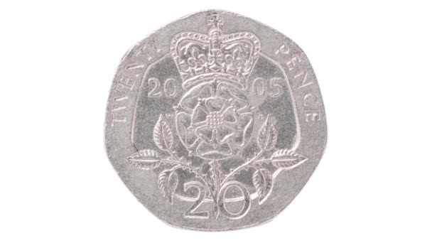 Britse munten stoppen beweging animatie op een witte achtergrond geïsoleerd — Stockvideo