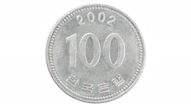 Animação quadro moedas coreanas fechar em um fundo branco isolado — Vídeo de Stock