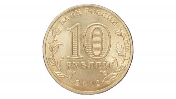 Frame animatie Russische roebels munten close-up op een witte achtergrond geïsoleerd — Stockvideo