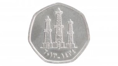 Birleşik Arap Emirlikleri paralarının animasyon çerçevesi beyaz izole arkaplana kapanıyor