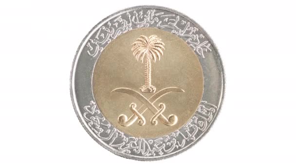 Animation frame of Saudi Arabian coins close up on white isolated background — Stock Video