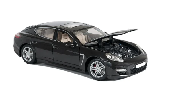 Black car Porsche Panamera Turbo with open hood — Stock Photo, Image