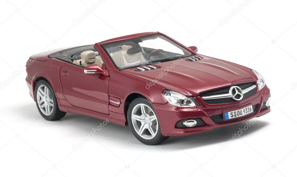 ALMATY, KAZAKHSTAN - April 27, 2014 - Collectible toy Mercedes-Benz SL 550 cabriolet isolated on white background