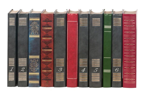 Old hardcover books in a row — Stock Photo, Image