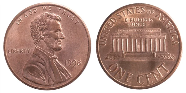 Американський один цент монети — стокове фото