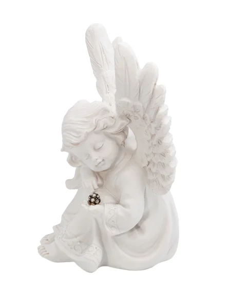 Little angel with emerald in the hands of — Stock Photo, Image