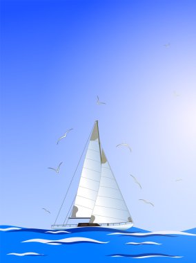 Soyut yelkenli, martı ve deniz. Vektör