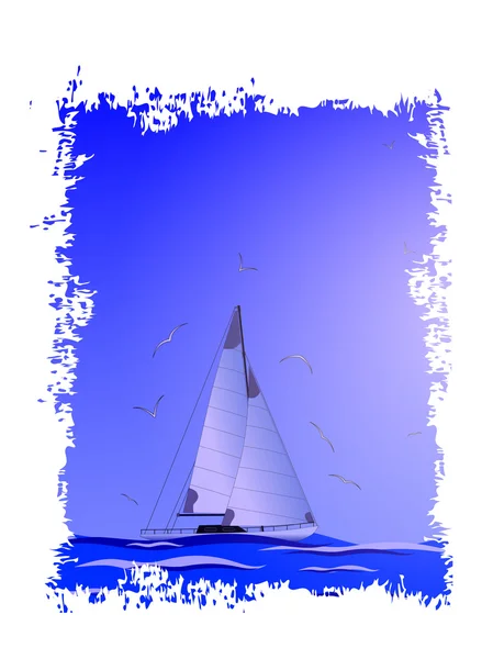 Velero abstracto, gaviota y mar.Vector.Apto como etiqueta en un — Vector de stock