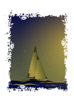 Soyut yelkenli, martı ve deniz. Vector.Suitable etiket olarak bir 