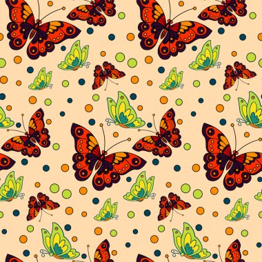 Renkli kelebekler ve daireler ile sorunsuz yinelenen desen